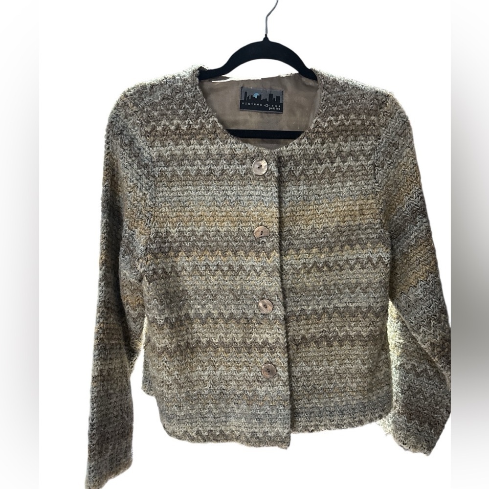 Brown and Tan Crew Neck Sweater with Textured Knit